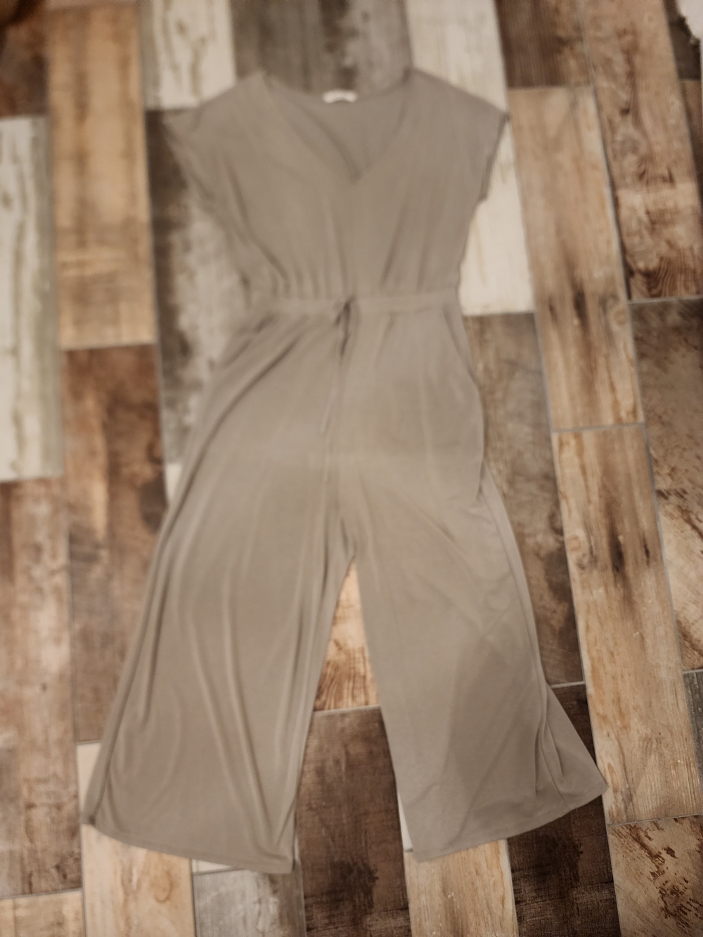Mod Ref Taupe Wide-Leg V-Neck Jumpsuit with Tie Waist
